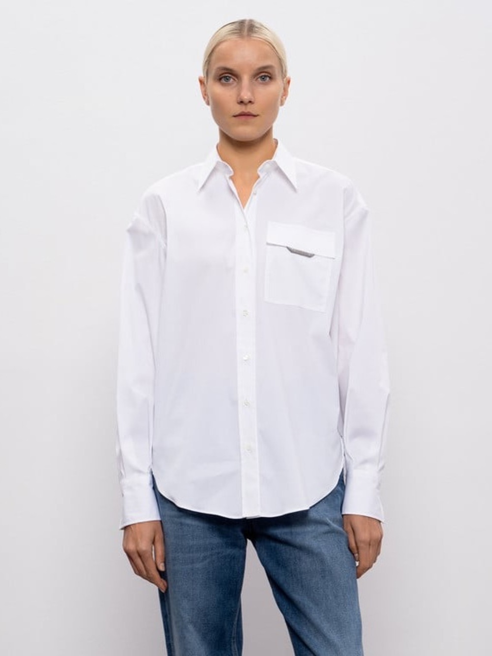 Brunello Cucinelli White Cotton Button-Front Blouse